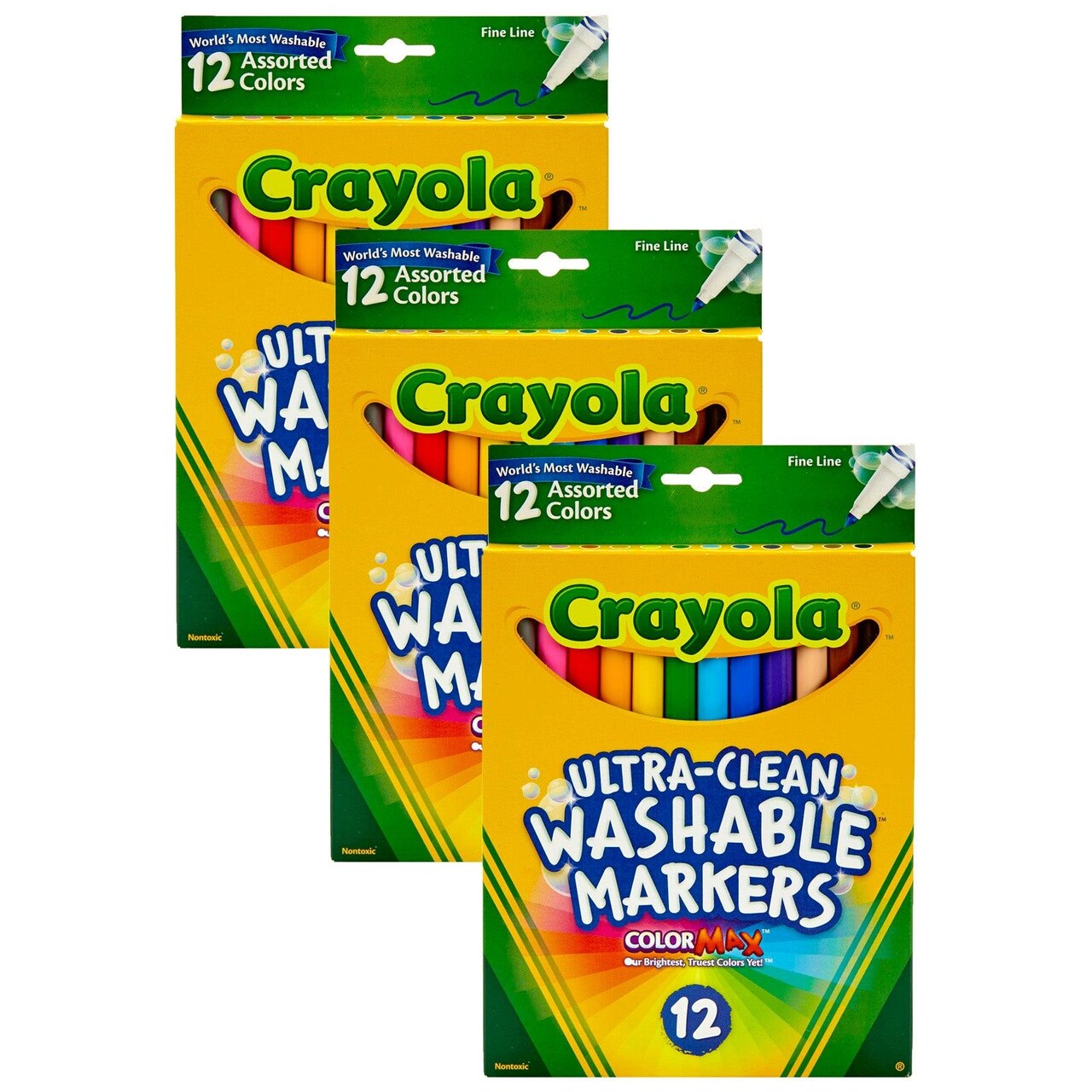 Ultra-Clean Markers, Fine Line, Assorted Colors, 12 Per Box, 3 Boxes